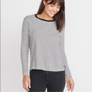 Marine Layer Merritt Crew Black White Stripe Long Sleeve Supima Cotton Sz S